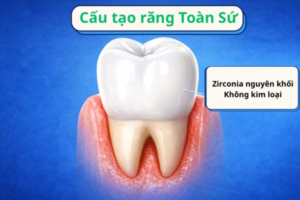 Cấu tạo răng toàn sứ nguyên khối không chứa kim loại