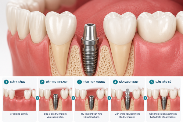 Ảnh mô tả quy trình trồng implant đơn lẻ