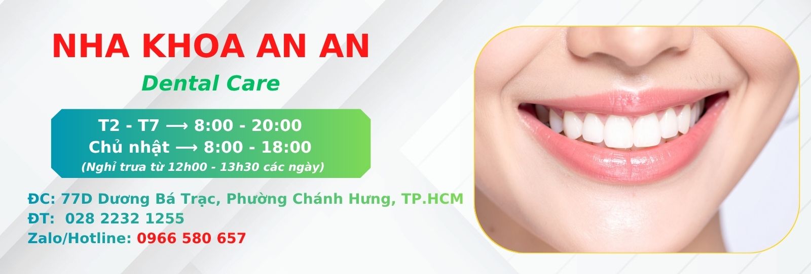 Banner giờ làm việc Nha khoa An An Quận 8