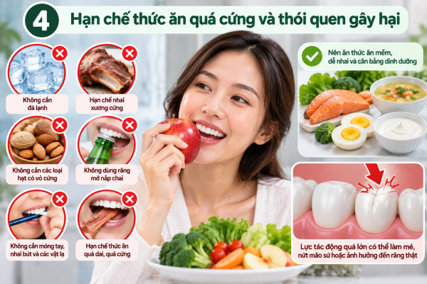 7 Cách Chăm Sóc Răng Sứ Bền Lâu 5 Hạn chế thức ăn cứng là 1 cách chăm sóc răng sứ sau khi bọc
