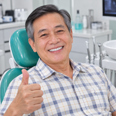Khách hàng nam cười tươi tại phòng nha khoa - Bọc răng sứ HCM - Làm răng sứ HCM - Giá răng sứ - Răng sứ thẩm mỹ