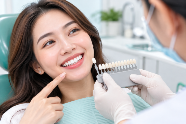 Khách làm răng sứ thẩm mỹ với Nụ cười rạng rỡ cùng bảng màu răng