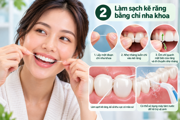 7 Cách Chăm Sóc Răng Sứ Bền Lâu 3 Làm sạch kẽ răng bằng chỉ nha khoa
