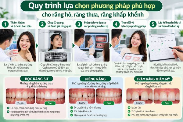 Quy trình lựa chọn phương pháp nha khoa - bọc răng sứ cho răng hô, thưa, khấp khểnh hay niềng răng